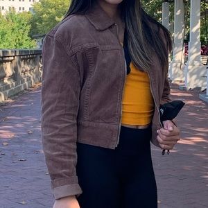 Brown Cropped Corduroy Jacket Brandy Melville/John Galt